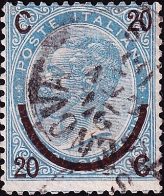 Италия 1865 год . Надпечатка подкова , тип III . Каталог 4,25 фунтов .